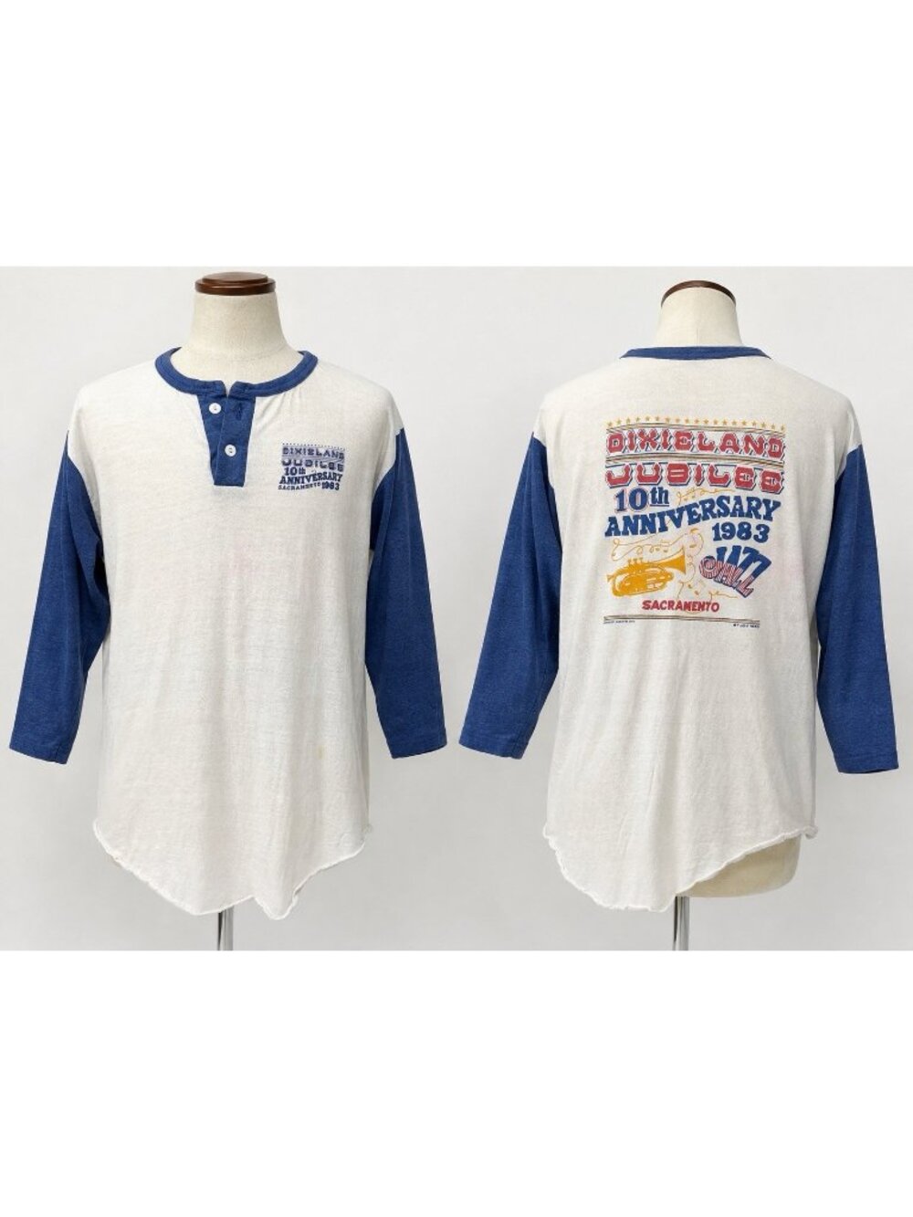 Vintage 1983 Dixieland Jubilee Jazz Shirt XL Sacramento 3/4 Sleeve Henley